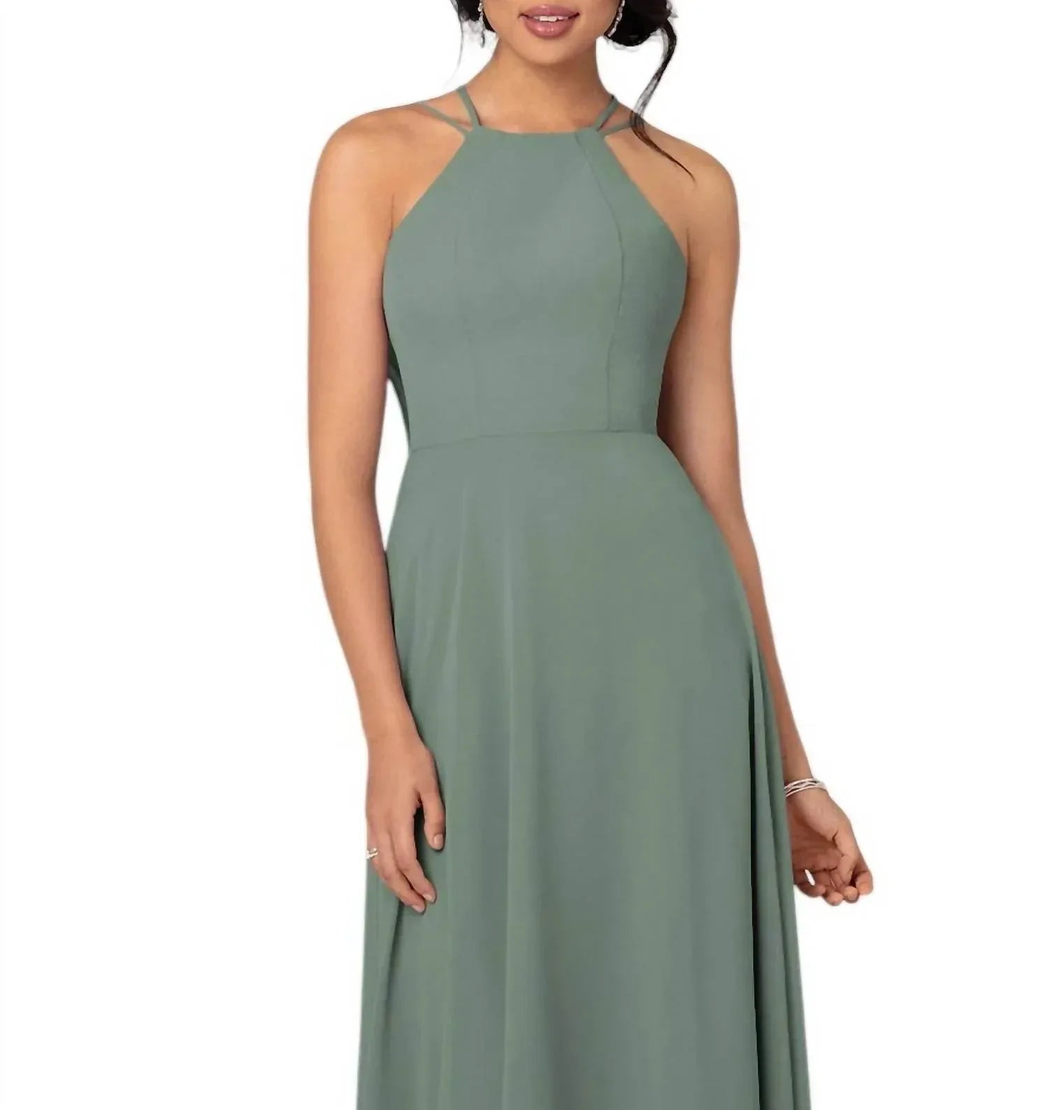 Simple Bridesmaid Dress with High Halter Neckline