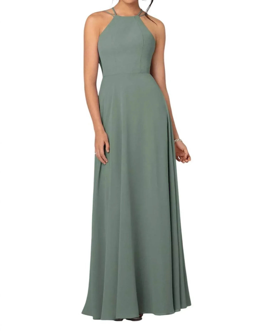 Simple Bridesmaid Dress with High Halter Neckline